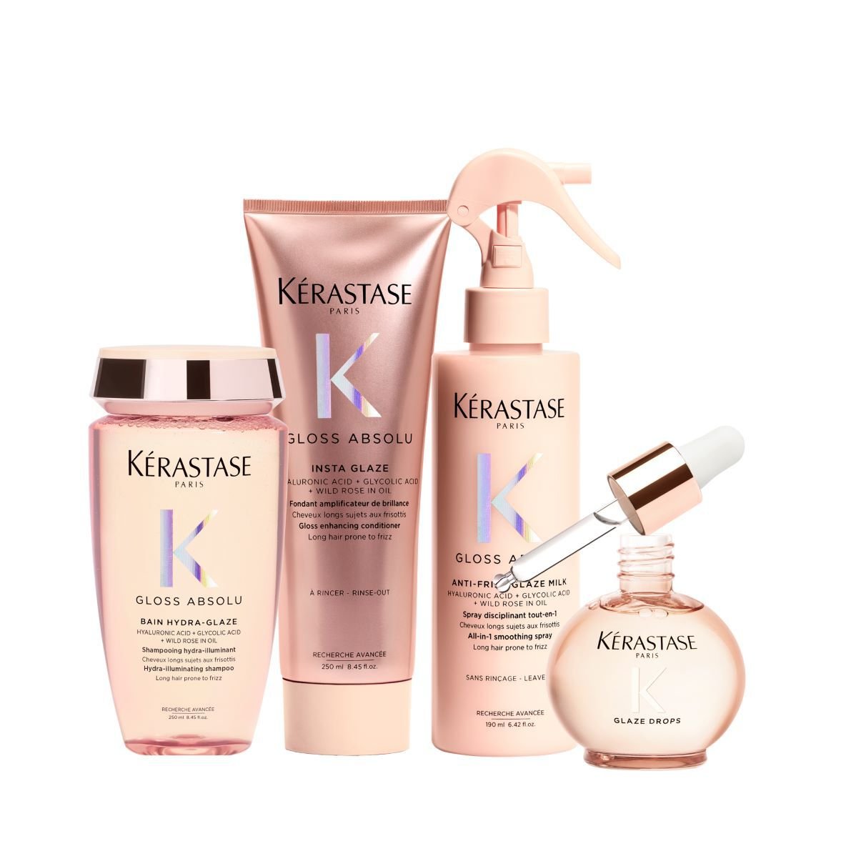 Rangkaian produk Kérastase Gloss Absolu untuk menyempurnakan blow rambut dan membuat rambut lembap