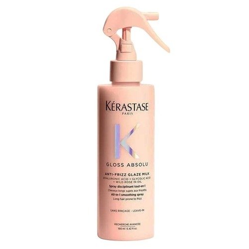 Hair serum spray Kérastase Gloss Absolu Anti-Frizz Glaze Milk yang juga berfungsi sebagai heat protectant rambut kusam