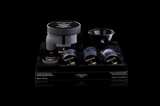 Produk Kerastase Chronologiste Rejuvenating Ritual dilengkapi dengan masker rambut dan butiran caviar untuk meregenerasi rambut dan kulit kepala.