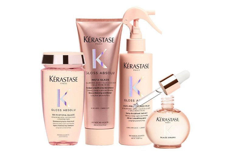 Rangkaian produk Kérastase Gloss Absolu untuk cara agar rambut bervolume
